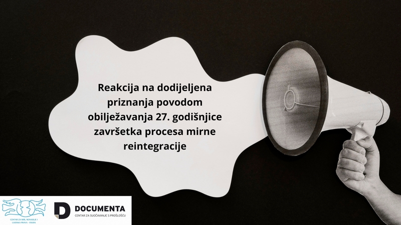 Reakcija Centra za mir i Documente na dodijeljena priznanja za 27. godišnjicu završetka procesa mirne reintegracije istočne Slavonije